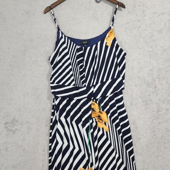 Naif Womens Large Black/White Striped Jumpsuit With Yellow Floral Pattern - Picture 6 of 8